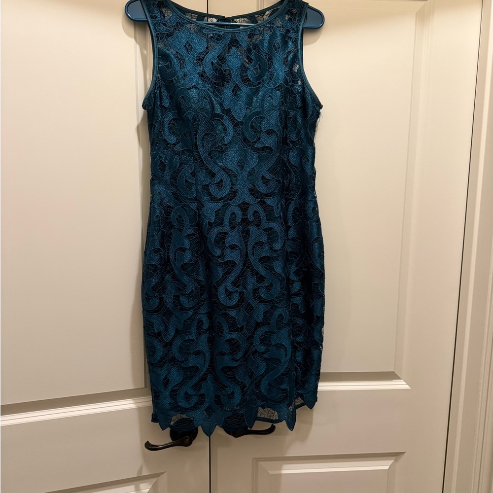 Adrianna Papell Teal Lace Knee Length Dress - 8P